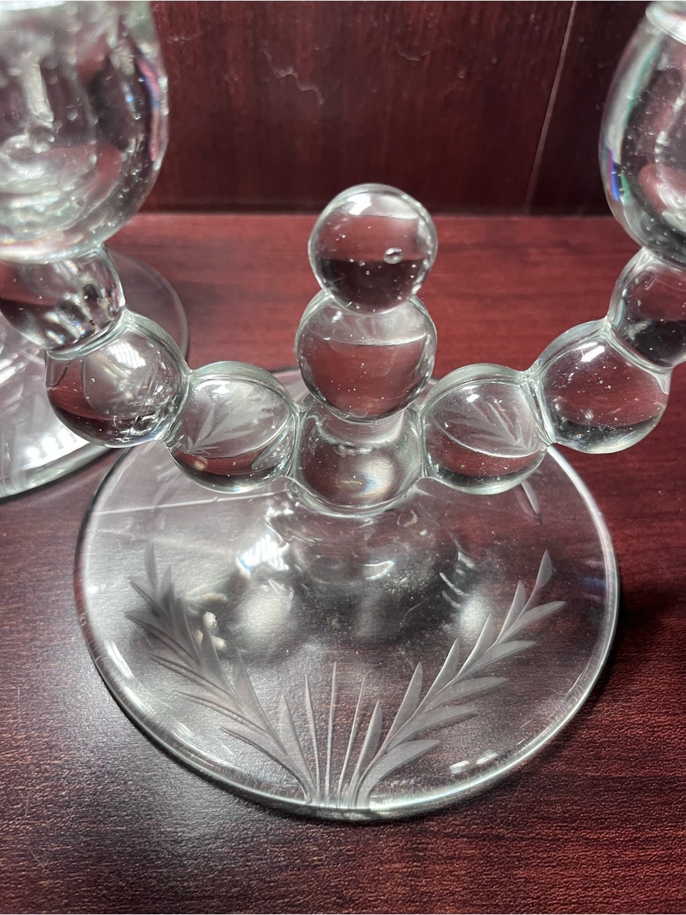 Vintage Paden City Glass Double Candlestick Holders Clear Bubble Glass Unmarked - Picture 3 of 9